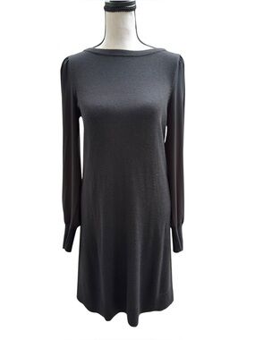 LOFT Black Long-Sleeve Shift Dress